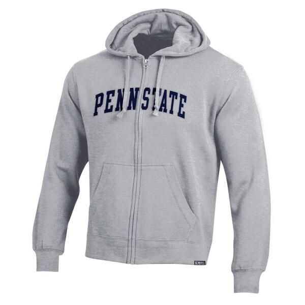 gray full zip hooded sweatshirt with twill arched Penn State